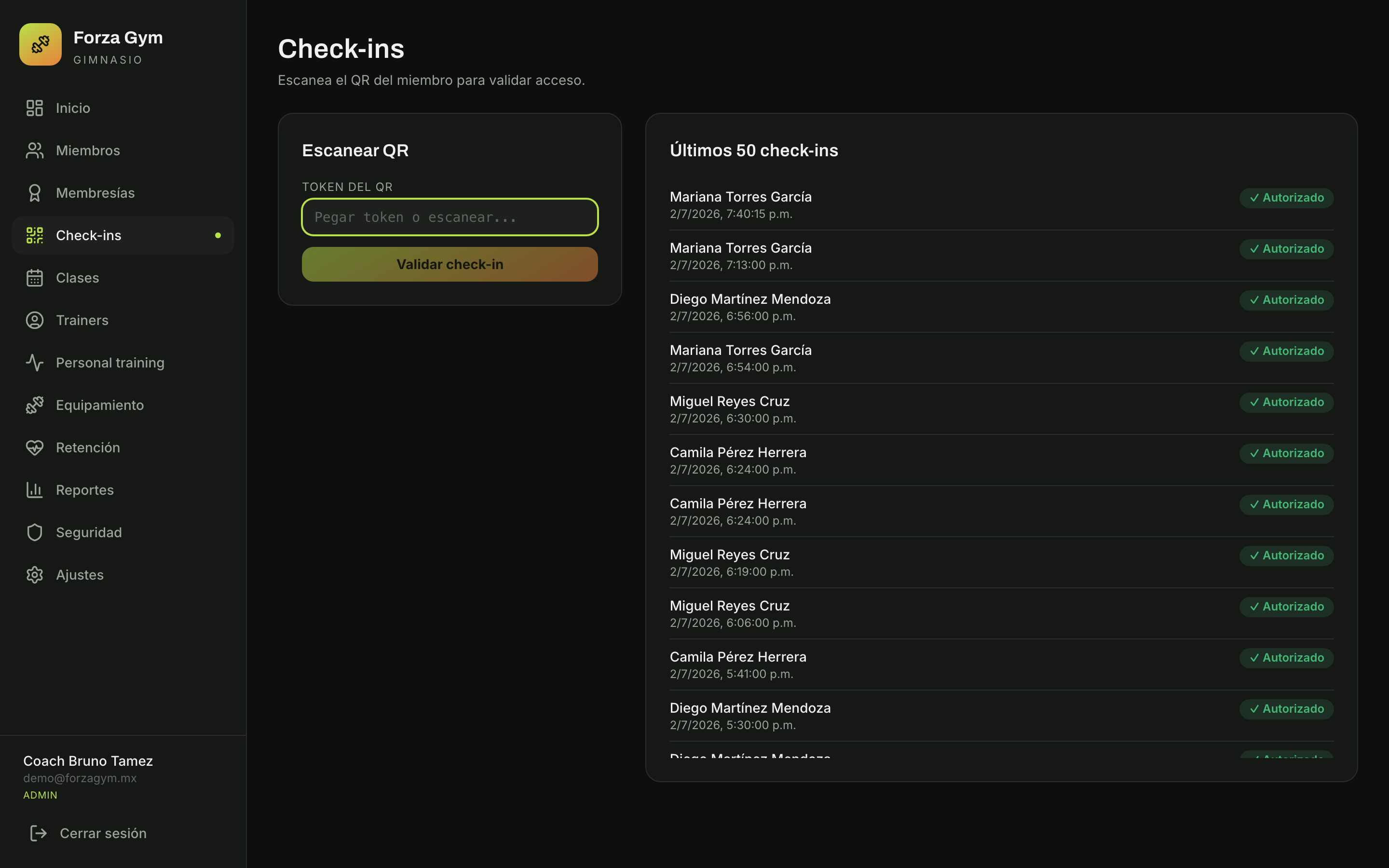 Accesos y check-ins